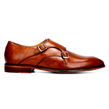 tan double monk strap shoes