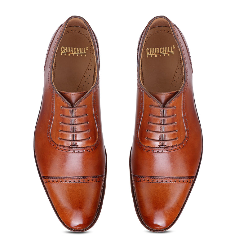 Churchillshoes: Tan Brogue Oxford leather shoes online India Men