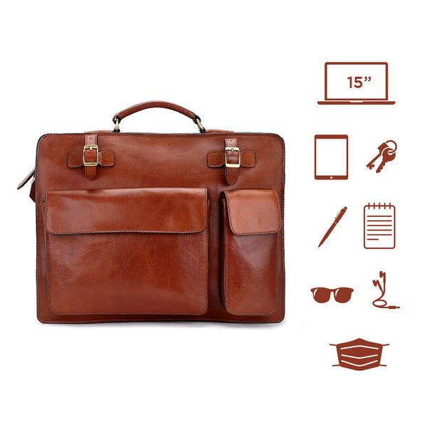 Morgan : Tan Leather Briefcase