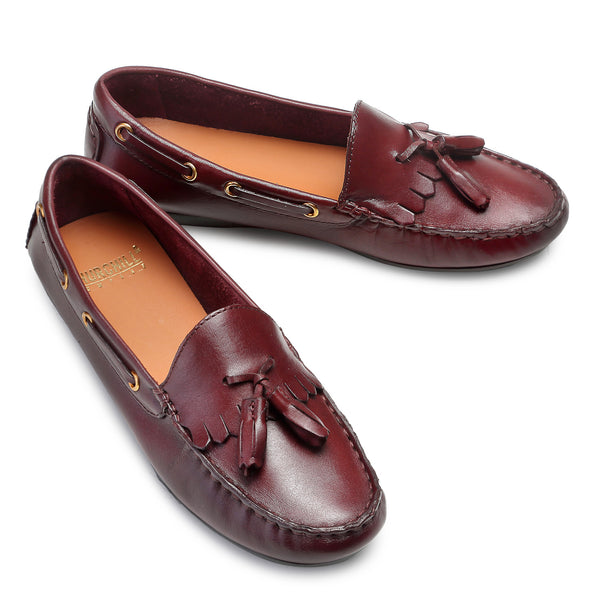 Amy : Burgundy Tasselled Women Moccasin