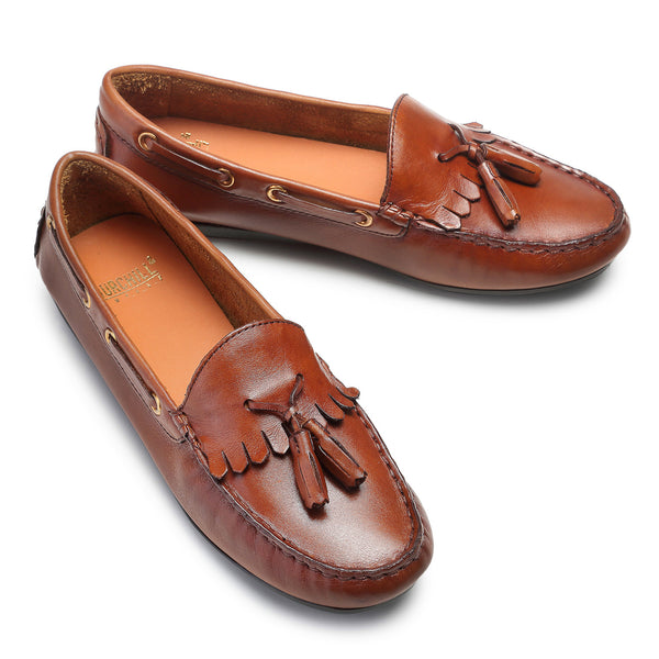 Amy : Tan Tasselled Women Moccasin