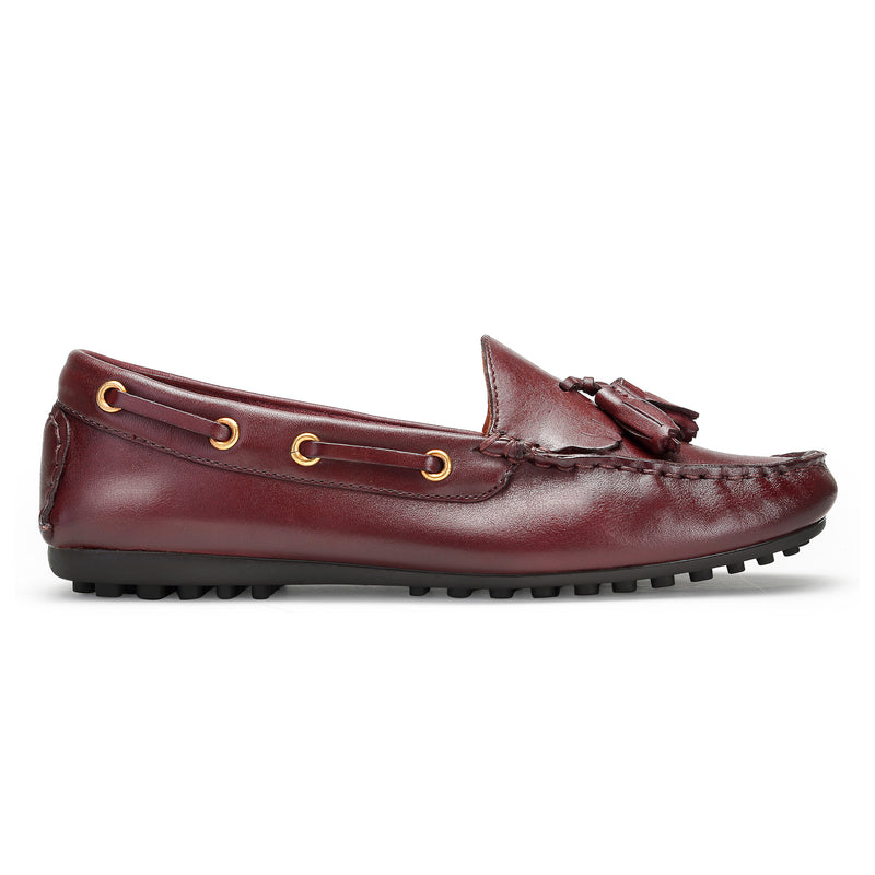 Amy : Burgundy Tasselled Women Moccasin