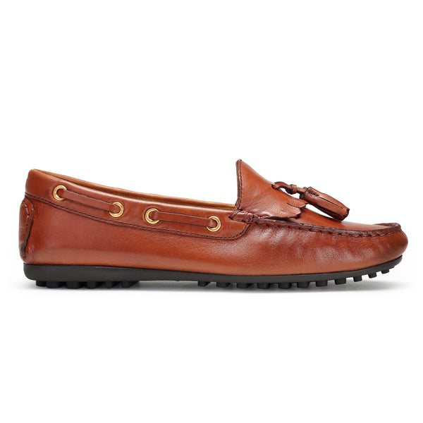 Amy : Tan Tasselled Women Moccasin