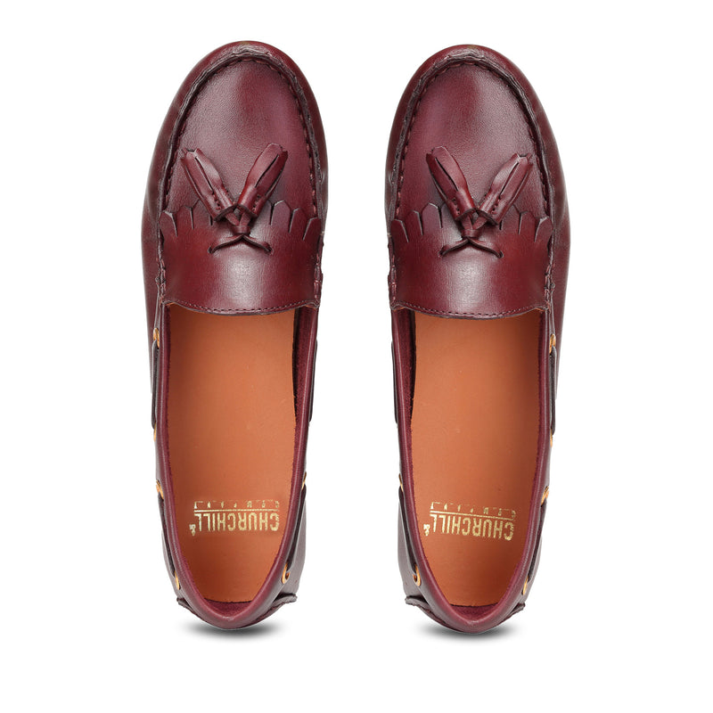 Amy : Burgundy Tasselled Women Moccasin