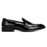 black leather loafer shoes