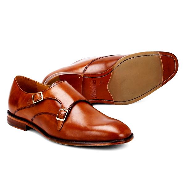 Mens Brown Tan Leather Double Monk Strap Shoes India | Churchill Shoes